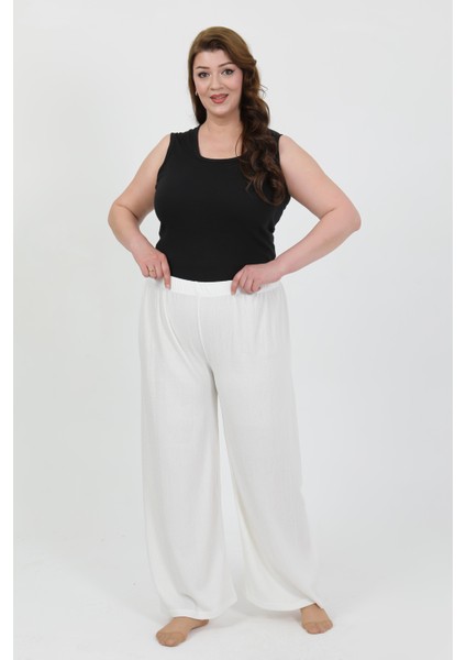 Kadın Büyük Beden Bürümcük Pantolon 210076 Beyaz fırsatları