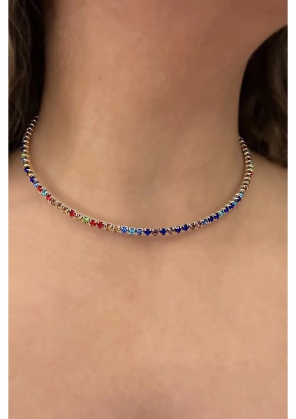 Taşlı Su Yolu Tasma Choker Kadın Kolye