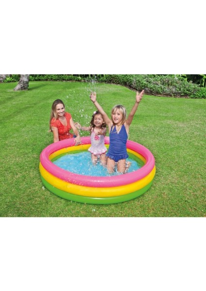Kaydıraklı Oyun Seti 147 cm Tabanı Boğumlu Havuz + 6 cm 100'LÜ Oyun Havuz Topu + Pompa