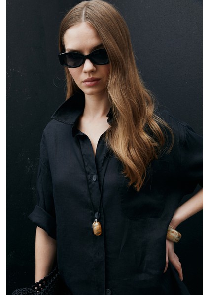 Born Kadın Keten Gömlek Siyah modelleri