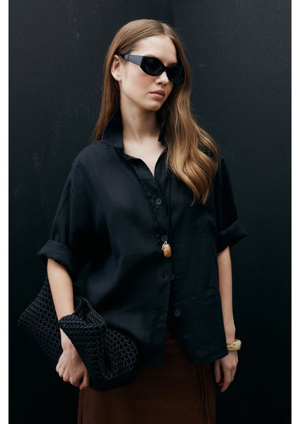 Born Kadın Keten Gömlek Siyah indirimleri