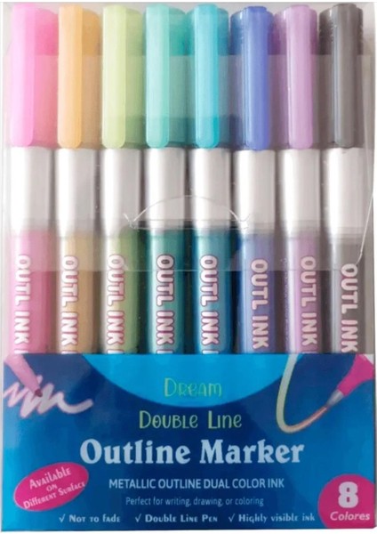 Double Line Outline Metalik Marker 8 Renk 621039