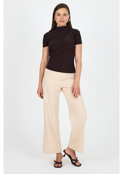 Acı Kahve Kısa Kol Büzgülü Sandy Bluz 2417 fiyatları