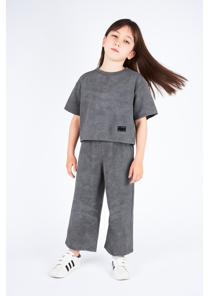 Kız Çocuk Oversıze Taytlı Kısa Kol Pamuk Takım