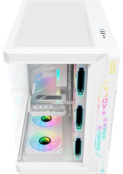 Joy Gaming Argb Ön Panel 7x Argb Fan Atx Beyaz Akvaryum Bilgisayar Kasası