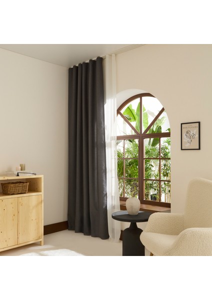 Perla Keten Fon Perde Antrasit 150x270 cm