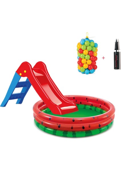 Kaydıraklı Oyun Seti 168X33 Karpuz Havuz + 6 cm 100'LÜ Oyun Havuz Topu + Pompa fiyatları