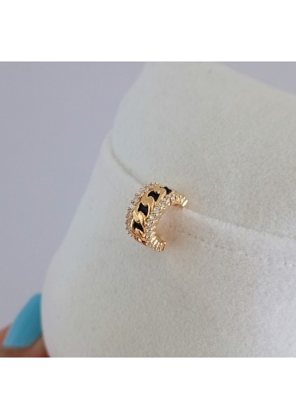Pirinç Gold Tekli Zirkon Taşlı Siyah Mineli Kıkırdak Küpe