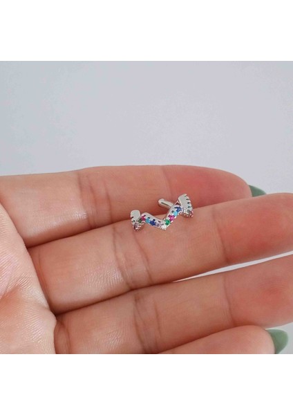 Pirinç Silver Renkli Zirkon Taşlı Kıkırdak Küpe