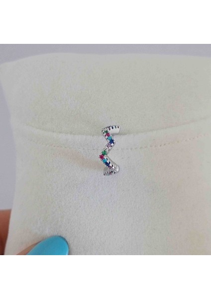 Pirinç Silver Renkli Zirkon Taşlı Kıkırdak Küpe indirimleri