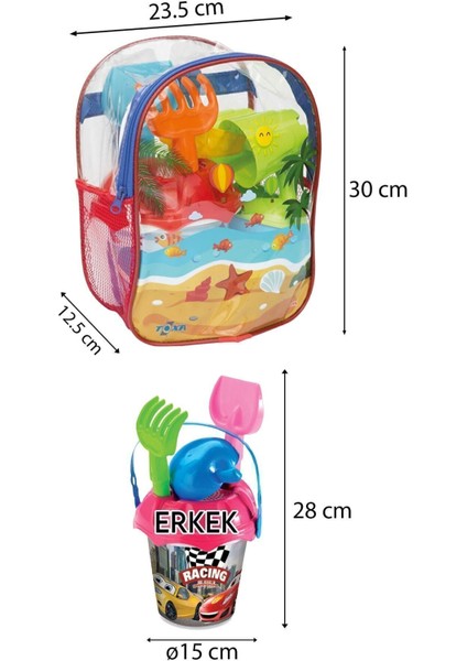 Sırt Çantalı 8 Parça Erkek Çocuk Plaj Oyuncağı Renkli Resimli Deniz Kum Kovası Oyuncak Kova Seti fiyatları