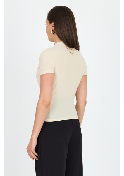 Bej Kısa Kol Büzgülü Sandy Bluz 2417 indirimleri
