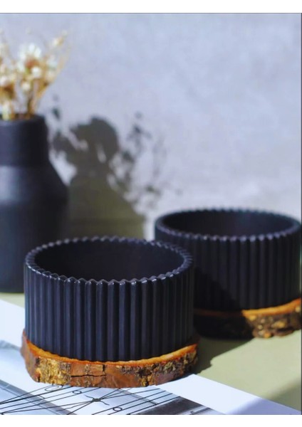Çizgili Siyah Tealight Mumluk 2’li Set – Modern El Yapımı Dekoratif Mumluk modelleri
