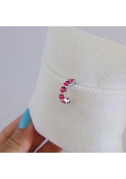 Pirinç Silver Fuşya Zirkon Taşlı Kıkırdak Küpe modelleri