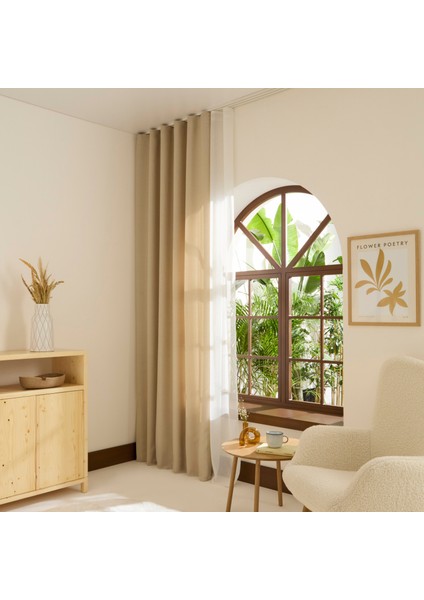 Perla Keten Fon Perde Açık Taş 150x270 cm