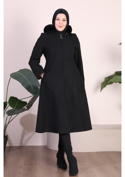 Kadin Büyük Beden Pardesü Kapşonu Kürklü Fermuarlı modelleri