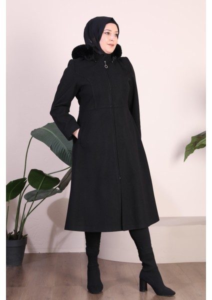 Kadin Büyük Beden Pardesü Kapşonu Kürklü Fermuarlı fırsatları