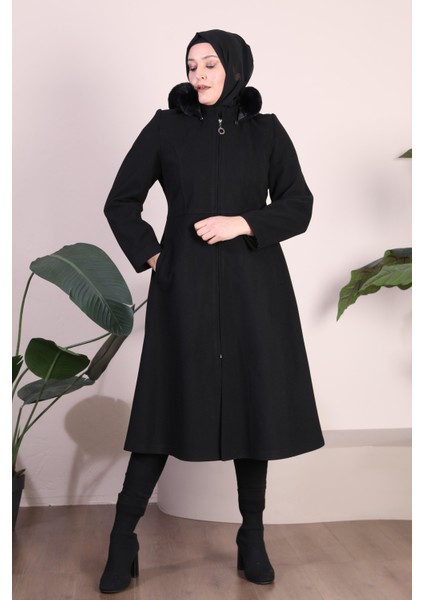 Kadin Büyük Beden Pardesü Kapşonu Kürklü Fermuarlı indirimleri