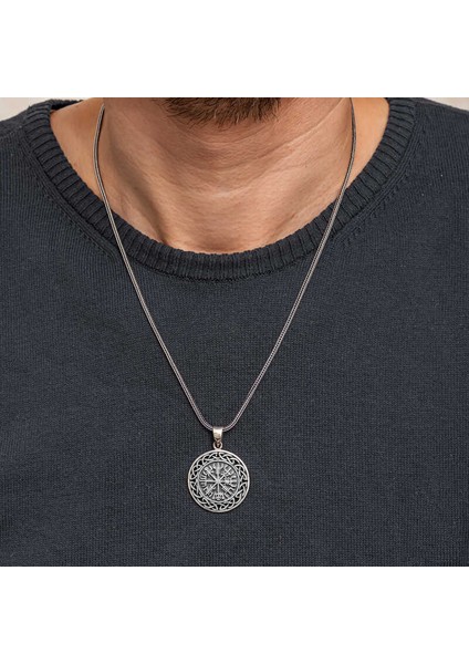 Gümüş Viking Pusula Erkek Kolye modelleri
