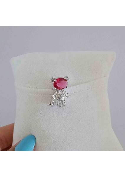 Pirinç Silver Tekli Fuşya Zirkon Taşlı Ayıcıklı Kıkırdak Küpe modelleri