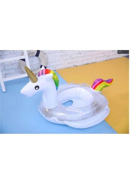 Gölgelikli Flamingo Figürlü Bebek Deniz Simidi 1-6 Yaş+Intex Şişirme Pompası+1 Adet Onarım Yaması