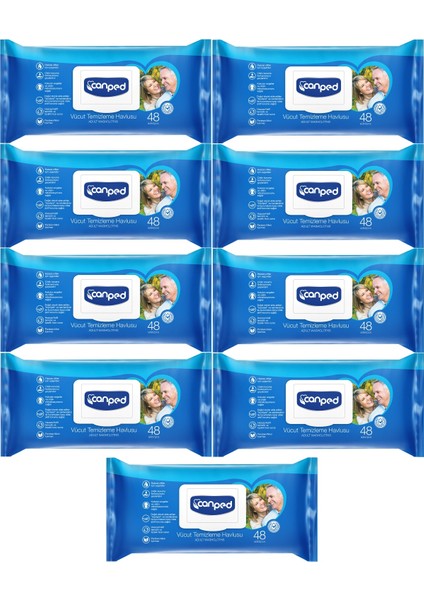 Hasta Vücut Perine Temizleme Islak Mendil Havlu 48 Yaprak XL 9'lu