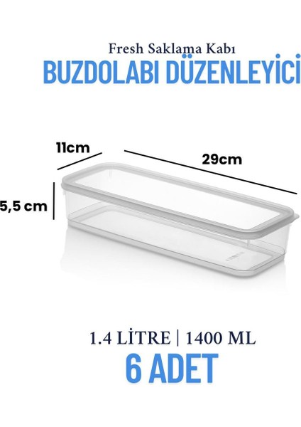 6'lı Sızdırmaz Freshbox Saklama Kabı – Mikrodalga ve Buzdolabı Uyumlu / 1400 ml - Şeffaf indirimleri