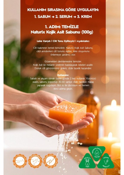 Kojik Asitli 3'lü Leke Karşıtı Cilt Bakım Seti | Sabun 100 gr + Serum 30ML + Krem 50 ml indirimleri