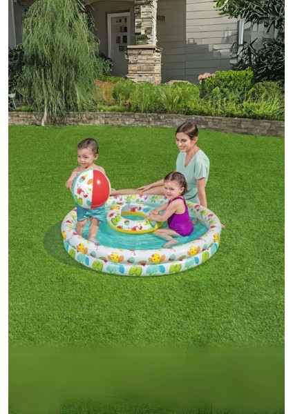 2 Boğumlu Şişme Bebek Havuzu Deniz Topu ve Simit Set 122 x 20 cm