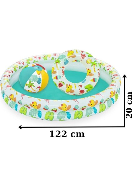 2 Boğumlu Şişme Bebek Havuzu Deniz Topu ve Simit Set 122 x 20 cm