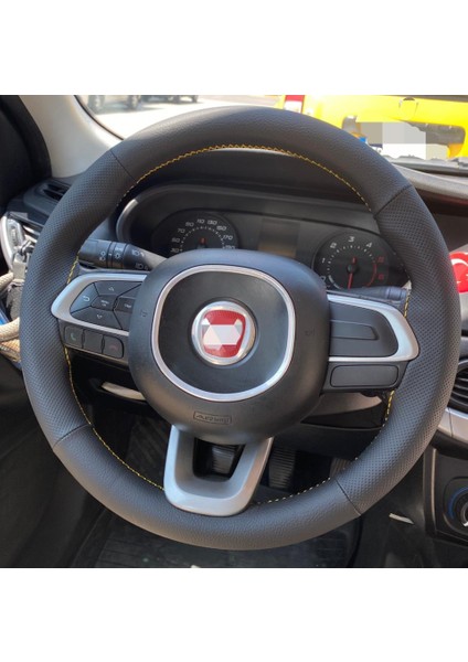 Dikişli Direksiyon Kılıfı Siyah Deri Noktalı Deri Sarı Dikişli Egea Grubu Için