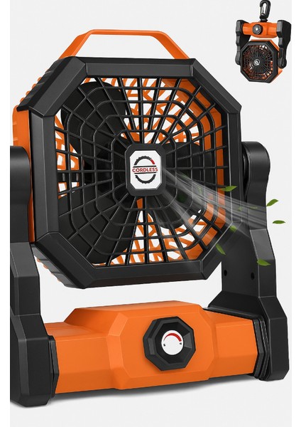 Çok Fonksiyonlu Fan 270 Derece Dönme Kademesiz Hız Kontrolü Açık Kamp Fan ile LED Piknik Masa Fanı Siyah ve Turuncu