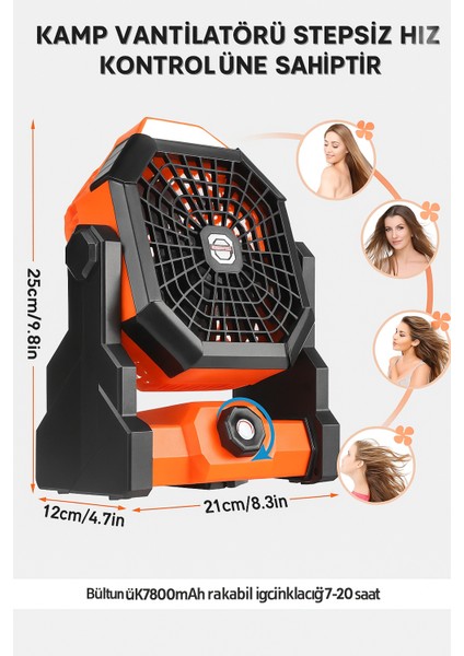Çok Fonksiyonlu Fan 270 Derece Dönme Kademesiz Hız Kontrolü Açık Kamp Fan ile LED Piknik Masa Fanı Siyah ve Turuncu fiyatları
