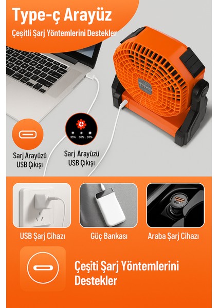 Çok Fonksiyonlu Fan 270 Derece Dönme Kademesiz Hız Kontrolü Açık Kamp Fan ile LED Piknik Masa Fanı Siyah ve Turuncu indirimleri