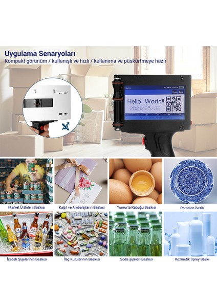PM-10878 Mini El Tipi Şarjlı Taşınabilir Dokunmatik Yazıcı Kodlama Makinesi Mürekkep Yazıcı