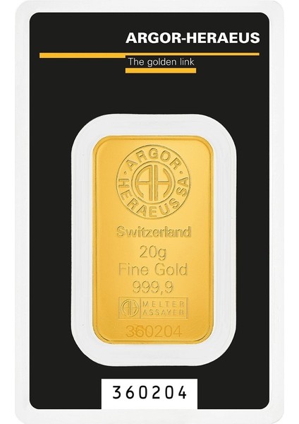 Agakulche Argor Heraeus 20 gr Kinebar 24 Ayar 999.9 Külçe altın