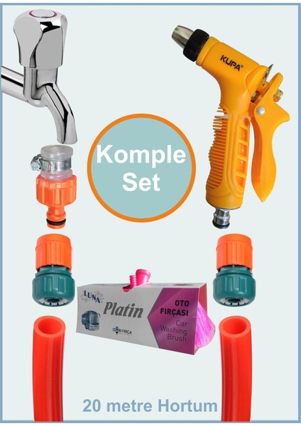 20 Metre Oto Yıkama Hortum Seti – Metal Uclu Tabanca + 9 cm Fırça + 3 Parça Bağlantı Aparatı fiyatları