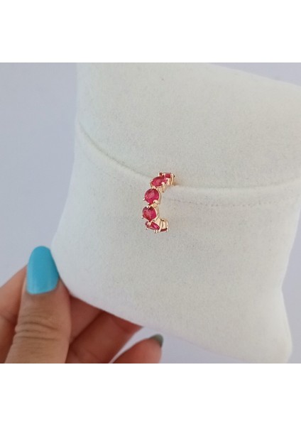 Pirinç Gold Fuşya Zirkon Taşlı Kıkırdak Küpe modelleri