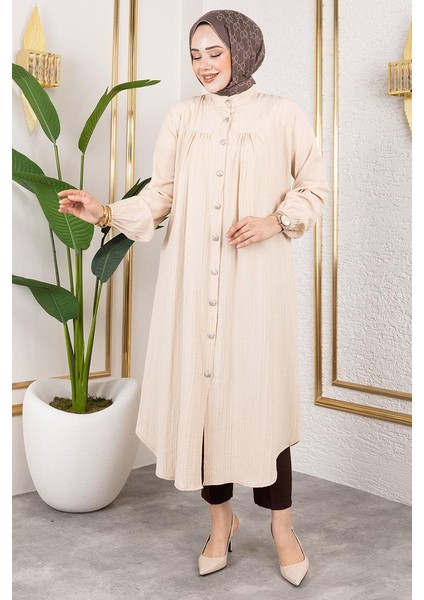 Robalı Uzun Tesettür Tunik Taş