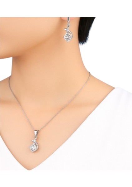 Zirkon Taşlı Çelik Kolye Küpe Seti Parlak Şıklık,kadın Takı Modelleri