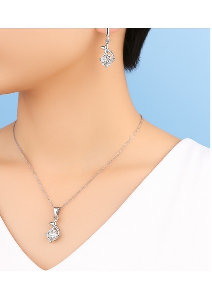 Zirkon Taşlı Çelik Kolye Küpe Seti Parlak Şıklık,kadın Takı Modelleri fiyatları