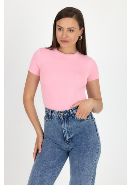 Pembe Viskoz/yumuşak Kumaş Slim Fit Tişört 1468