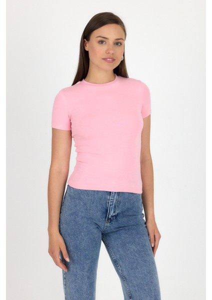 Pembe Viskoz/yumuşak Kumaş Slim Fit Tişört 1468 fiyatları