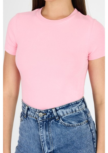Pembe Viskoz/yumuşak Kumaş Slim Fit Tişört 1468 fırsatları