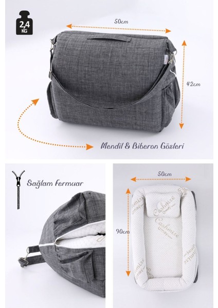 Umay Çantalı Taşınabilir Yatağı, Babynest, Anne Çantası - Antrasit modelleri