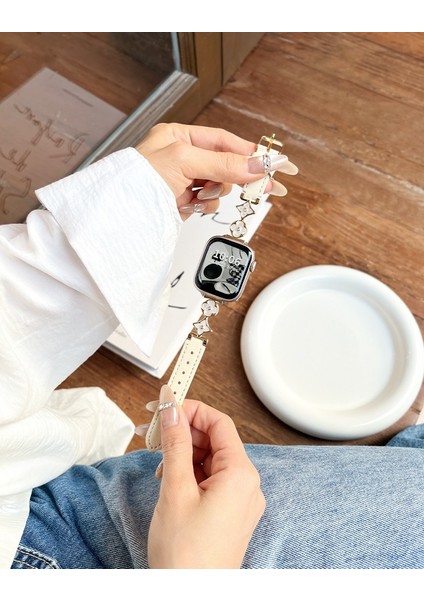 Apple Watch 11-10 42MM 5 6 7 8 9 Se 38 40 41MM Uyumlu Zari Inci Taşlı Deri Kordon Kayış fiyatları