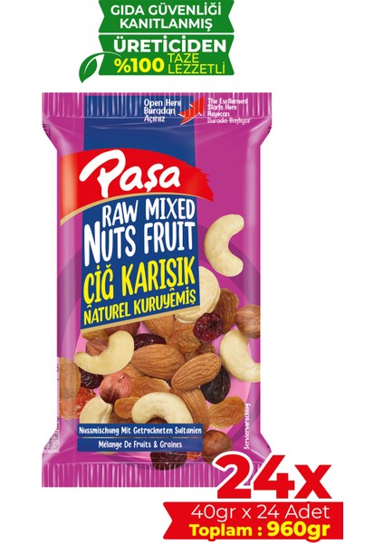 Çiğ Karışık Naturel Kuruyemiş 40 gr x 24 Adet (Toplam 960 Gr)