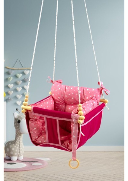 Wag Swing Pembe Çocuk Ahşap Salıncak Bebek Hamak Ev Tavan Bahçe Salıncağı