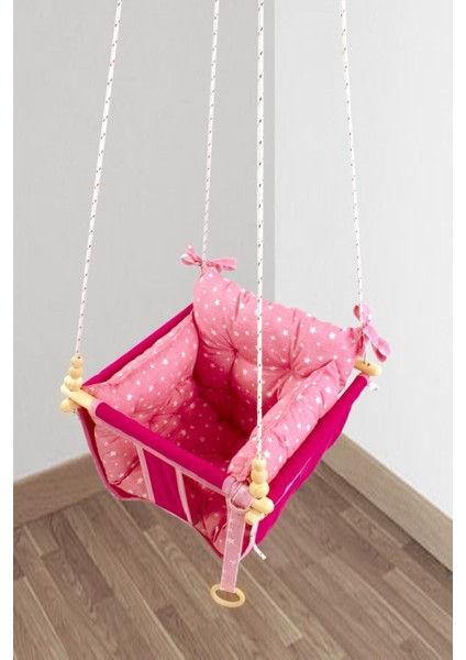 Wag Swing Pembe Çocuk Ahşap Salıncak Bebek Hamak Ev Tavan Bahçe Salıncağı