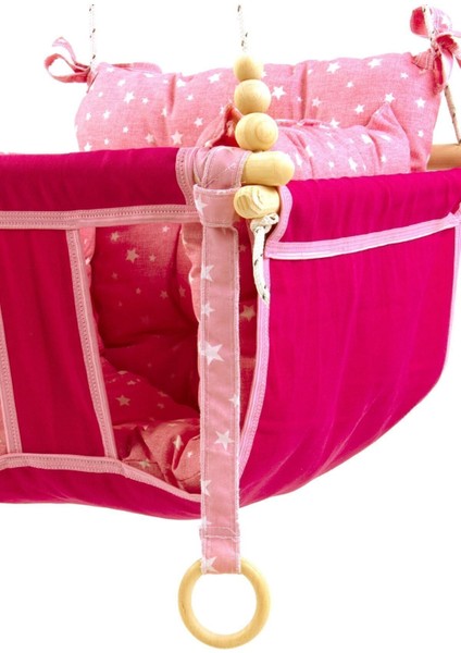 Wag Swing Pembe Çocuk Ahşap Salıncak Bebek Hamak Ev Tavan Bahçe Salıncağı
